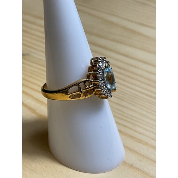 Gold Tone Aquamarine Diamond Marquis Ring - Picture 2 of 4